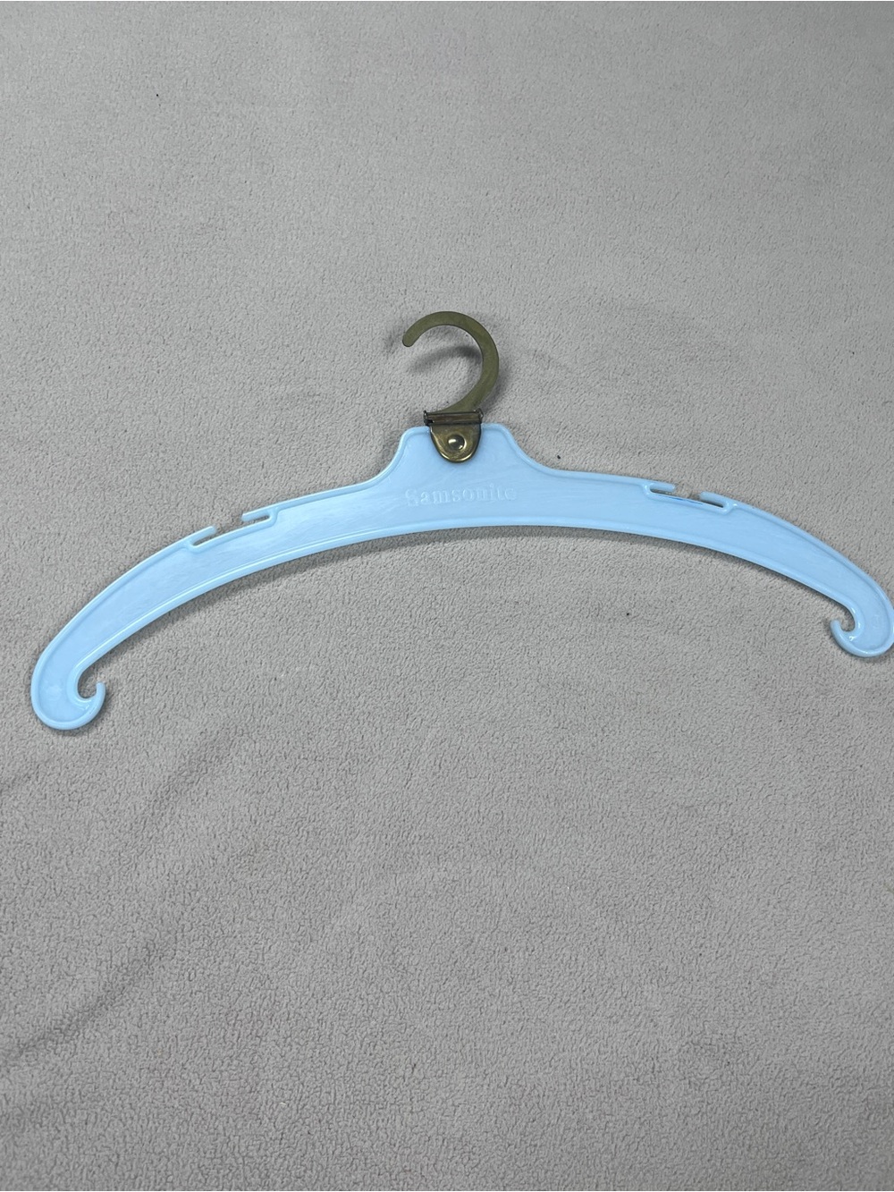 Vintage Samsonite Light Blue Plastic Hanger with Brass Hook